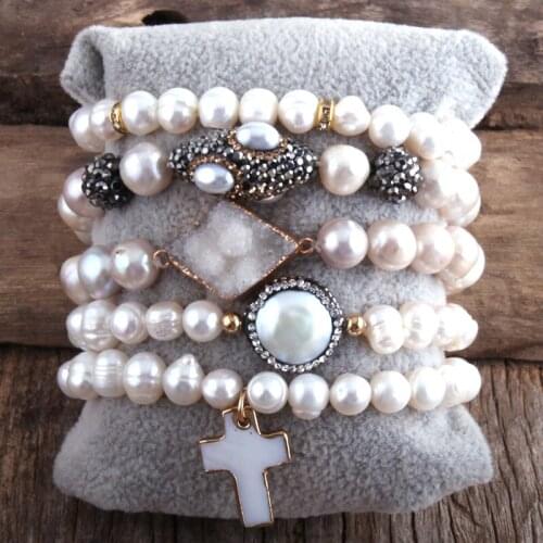 MD New Designer Boho Pearl Beaded Bracelet Freshwater Pearl Strand 5pc Bracelets Sets For Women Jewelry Gift Dropship
