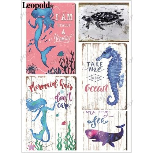 Metal Sign Board Abstract Mermaid Ocean Tin Sign Sea Turtle Vintage Poster Wall Art Bar Cafe Home Decor Accessories Gift