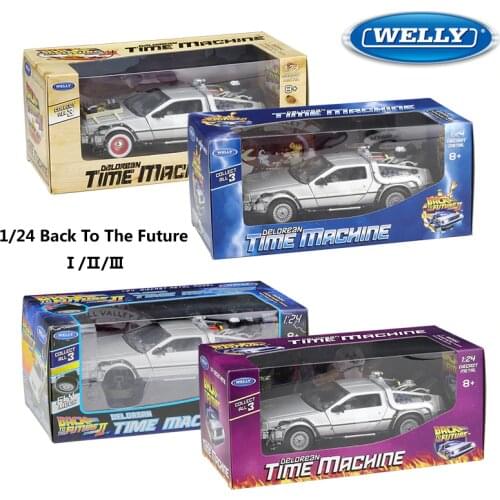 Welly 1:24 Diecast Alloy Model Car DMC-12 delorean back to the future Time Machine Metal Toy Car For Kid Toy Gift Collection