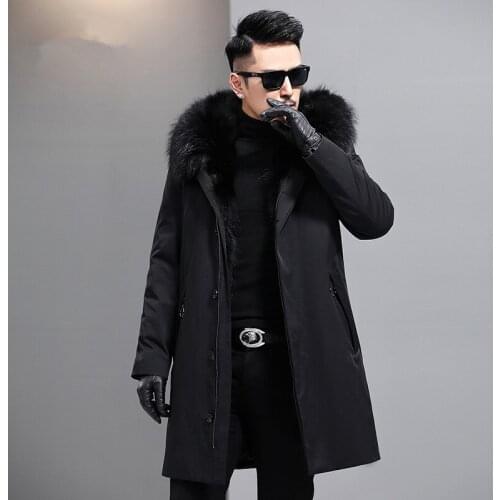 Mens Natural Coat Winter Jacket Real Liner Parka Men Raccoon Fur Collar Coats Warm Overcoat MY767
