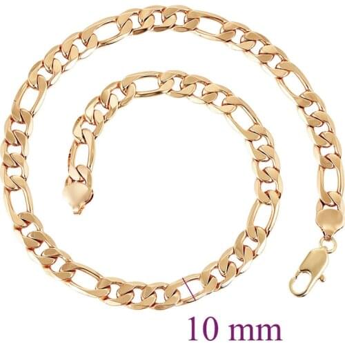 MxGxFam ( 60 cm * 10 mm ) Gold Plated 18k 24 inch Heavy Figaro 3:1 Chian Necklace For Men Fashion XP Jewelry HIP HOP