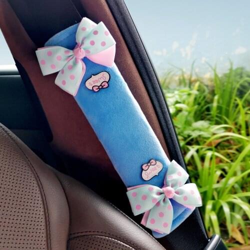 Cute Cartoon Bow Car Seat Belt Cover Soft Plush Shoulder Pad for Girls Kids Car Truck Seatbelt Backpack Straps Accessories