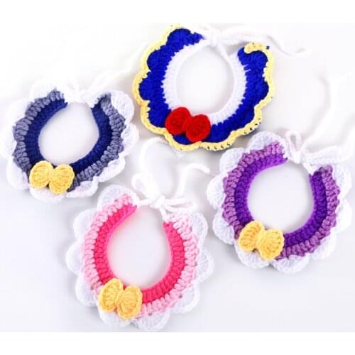Pet Bib Handmade Knitted Wool Collar Adjustable Lovely Dog Cat Bowknot Princess Flower Edge Neck Strap Pet Accessory