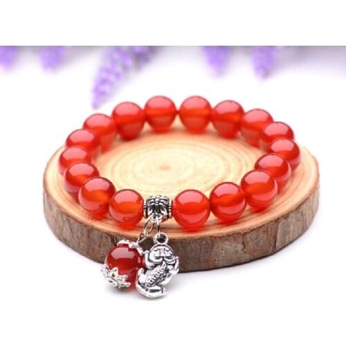 Natural Brazilian Red agate Green Agate 10mm Bracelet Original Tibetan Silver Brave Bracelet Iadies Jewelry