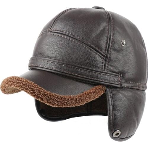 2020 new PU Lei Feng Hat outdoor cold warm hat plus velvet padded winter ear protection cotton hat leather hat