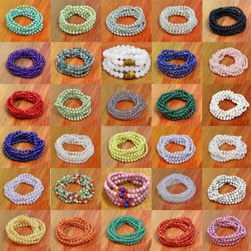 ICNWAY gemstone necklace 6mm round natural agate quartz bead and 2mm alternation trendy long necklace for women 78inch