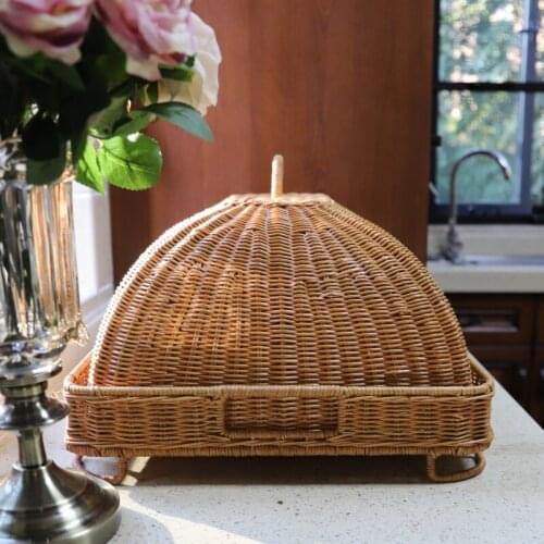 Rectangular Rattan Food Cover Food Cover Anti-Cat Pet Stealing Home Storage Gadget American Table Cover
