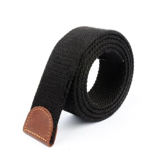 GAOKE Men Women Canvas belt without buckle Thicken luxury waistband jeans belt Black weave stripe belts 3.8cm wide strap male