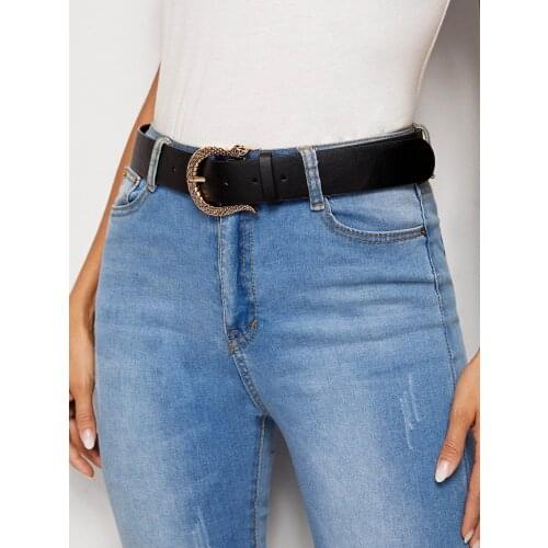 Luxury Snake Metal Gold Buckle Women Belt Black Solid PU Jeans Decoration Fashion Designer Waist Belts