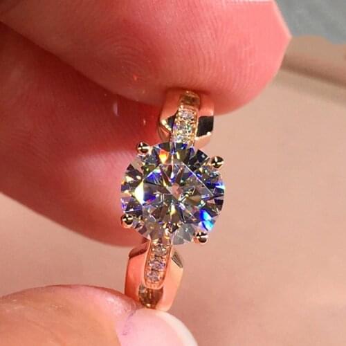 Luxury Female Crystal Stone Thin Ring Charm Rose Gold Color Wedding Rings For Women Dainty White Round Zircon Engagement Ring