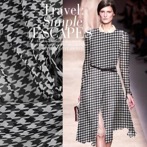 Black Swallow Gird Printed Silk ChiffonFabric For Silk Dress