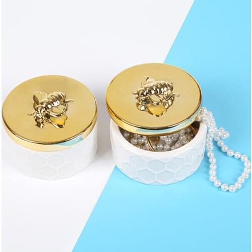 Bee Jewelry Box Golden Ceramic Jewelry Storage Tank European Pastoral Simple Storage Tank Dresser Ornaments With Cover