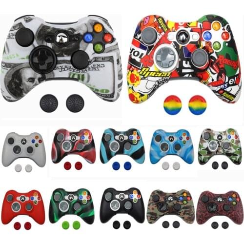 Soft Silicone Flexible Gel Skin for Xbox 360 Controller Gaming Joystick Cover Case Rubber Protective + Thumb Sticks Caps Grips