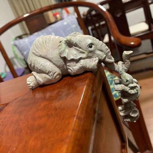 Elephant Sitter Statue Mother And Two Babies Home Resin Figurines Home Decoration Resin Art Craft Garden Room Decor Sculpture
