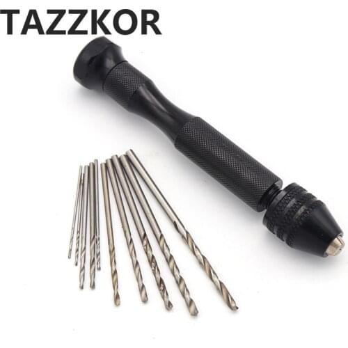Alloy Steel Twist Drills Rotary Tools Wood Drilling 1pcs Handle Drill Mini Micro Aluminum Hand 10pcs Drill Bit Set Rotary Tools