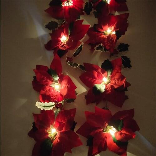 2 Meters Artificial Flower Garland Christmas Home Decoration White Light Glowing Rattan For Door Ornament Wall Hanging
