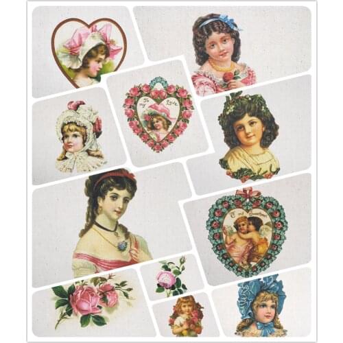 Retro Character love wreath 15X15CM11PCS Hand dyed Cotton Linen Printed Quilt Fabric DIY Sewing Patchwork Home Textil decoration