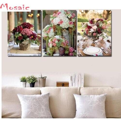 Triptych painting 5D Diamond Embroidery Gorgeous Flower diy diamond painting 3pcs cross stitch mosaic picture kitchen decoration