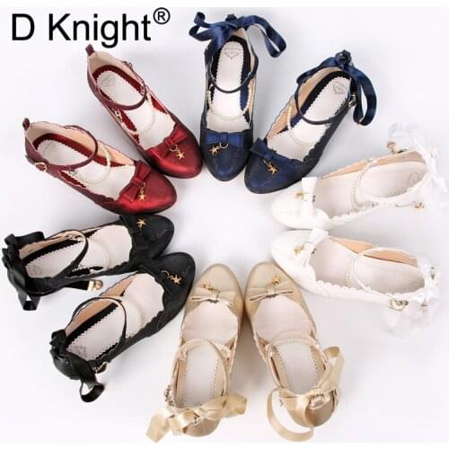 Vintage Cute Lace Bowknot High Heel Women Shoes Pumps Sweet Ladies Lolita Shoes Princess Kawaii Wedding White Girl Cosplay Shoes