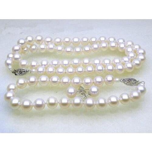 Unique Pearl Jewelry Set 7-8mm White Real Freshwater Pearl Necklace Bracelet Earrings Fine Jewelry Handmade Classic Women Gift