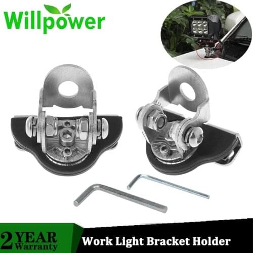 Willpower 2pc Stainless Steel Universal Car Hood LED Work Light Mount Bracket Truck Engine Cover Work Lamp Holder Offroad Lights