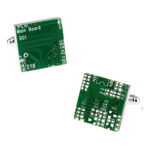 Popular New Fashion High Quality Cufflinks Green Circuit Board Shape Cufflinks Mens Cuff Link for Men IT Computer Cufflinks