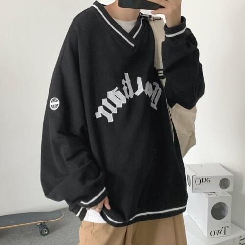 2021 Winter Hip Hop V-neck Letter Print oversized Hoodies women Fashion All-match oversized sweatshirt Men hoodie