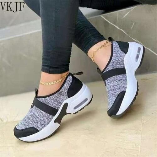 2021Air Cushion Casual Shoes Color Matching Color Flats Ladies Shoes Casual Breathable Wedges Ladies Walking Sneakers