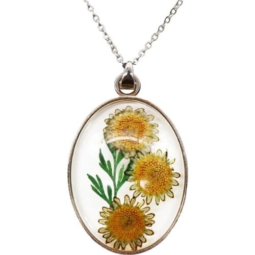 Real Flowers Resin Women Pendant Necklace Fashion Heart Pendant Jewelry