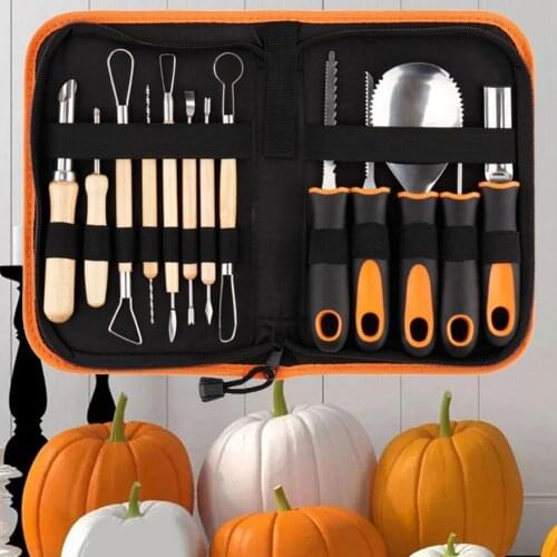 1 Set Professional Halloween Pumpkin Carving Kit with Carrying Bag Sharp Stainless Steel Pumpkin Carving Cutters Kids Craft Tool