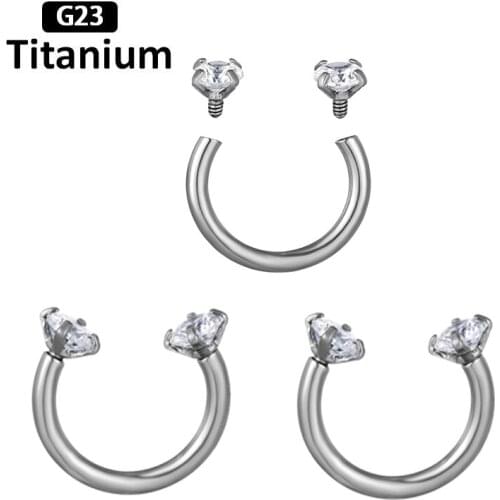 1PS New G23 Titanium Zircon stone Horseshoe ring nose ring eyebrow ring lip ring ear bone ring Piercing Jewelry