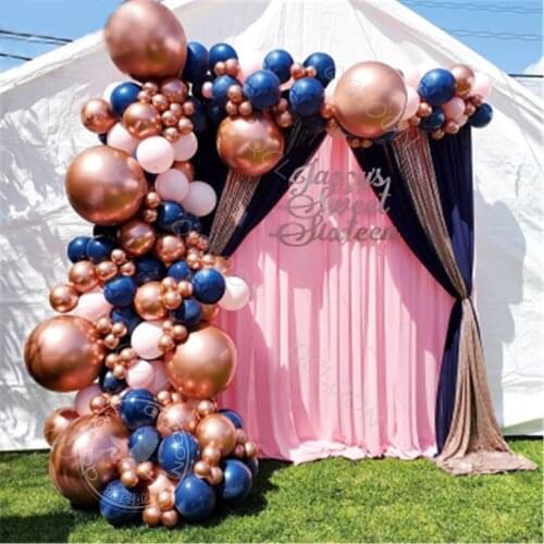 100PCS Gender Reveal Balloon Garland Arch Chrome Metallic Rose Gold Navy Blue Balloons for Birthday Party Wedding Decoration