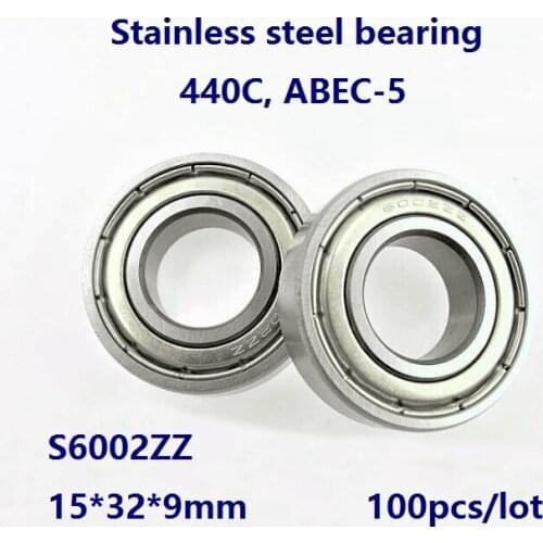 100pcs/lot ABEC-5 S6002ZZ 15x32x9mm Stainless steel bearing Double metal shielded cover Deep Groove Ball bearing S6002 ZZ