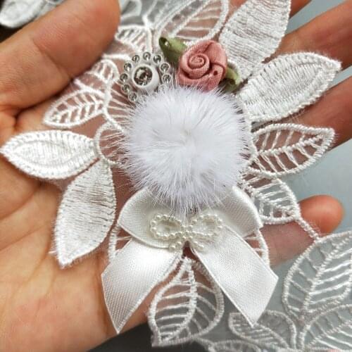 100cm Fur-Ball Pom Pom Diamond Beaded Flower Leaf Embroidered Lace Trim Ribbon Fabric Applique Sewing Craft Costume Decoration
