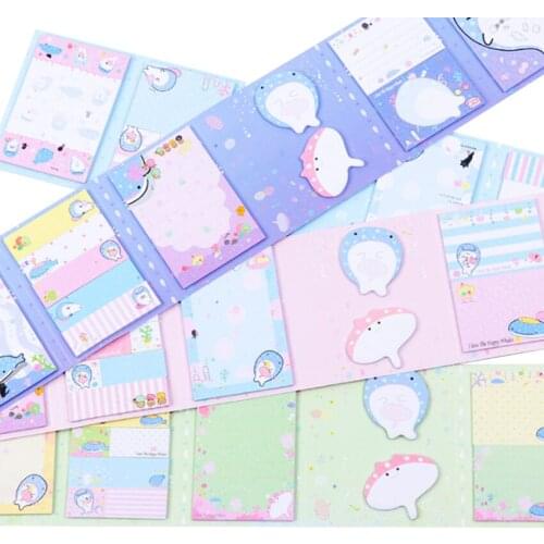 12packs/lot Cute Whales 6 Fold Memo Sticky Note Pad Kawaii Bookmark Reminder Message Label Stationery Wholesale