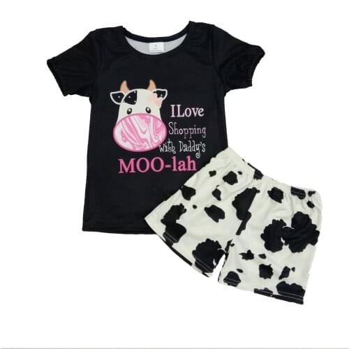2020 New Clothing-Sets 2PCS Cow Design Clothes Toddler Children Girls Casual Short Sleeve Tops and Pants Summer Clothes