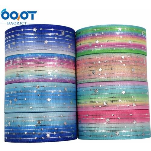 25MM 10Yards Color Gradient Stars Hot Silver Grosgrain Ribbons,Bow Cap Accessories Party Gift Wrap DIY Handmade L-201014-1202