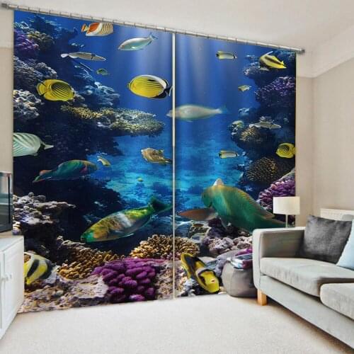 3D Window Curtains For Living Room Bedroom Customized size blue ocean curtains 3d Decoration curtains
