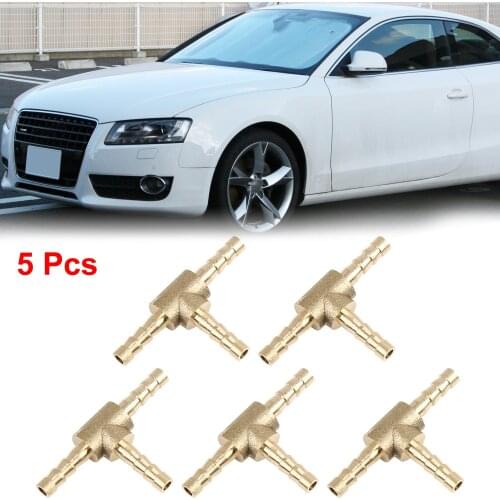 Uxcell 4/5/6/8/10/12/14/16/19mm Hose Barb Brass 3 Way Tee Connector Adaptor for Air Water Gas Oil Pipe 5pcs