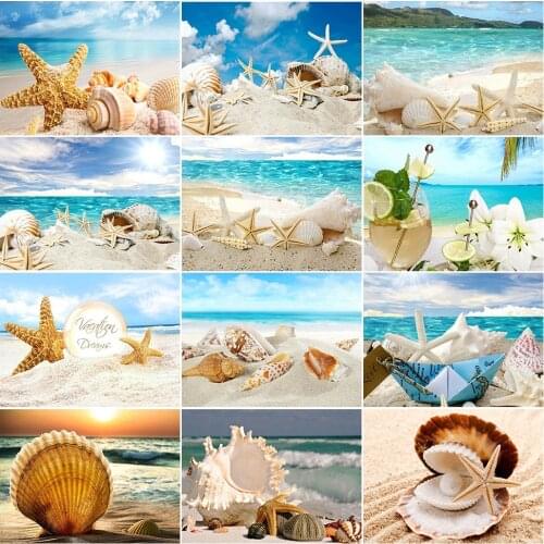 5D Diamond Painting Full Square Diamond Landscape Cross Stitch "Beach shell conch" Picture Rhinestone 21 Sets Home Decor Gift