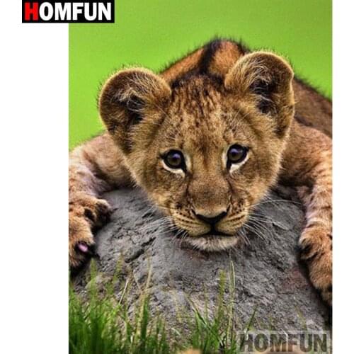 HOMFUN Diamond painting "Animal tiger" Full Square/Round Drill Wall Decor Inlaid Resin Embroidery Craft Cross stitch A17290