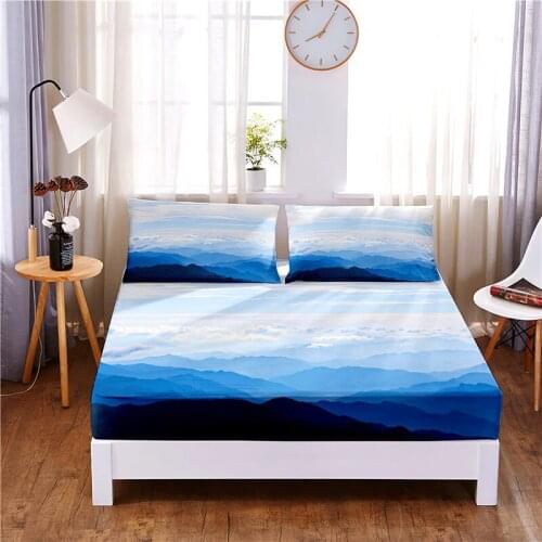 White Clouds Digital Printed 3pc Polyester Fitted Sheet Mattress Cover Four Corners with Elastic Band Bed Sheet Pillowcases