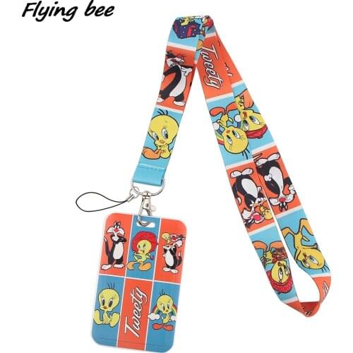 Flyingbee Silly Cat And Lovely Bird Lanyards Id Badge Holder Keychain ID Card Pass Gym Badge Holder Lanyard Key Holder X1424