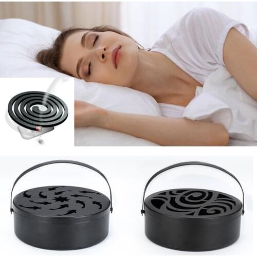 Hollow Out Mosquito Coil Holder Retro Portable Incense Burner with Handle Wrought Iron Anti Scald Fireproof Mosquito Box