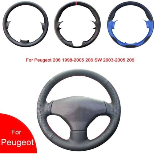 Breathable Punch Hand-Stitched Black Artificial Leather Car Steering Wheel cover For Peugeot 206 2002-2006