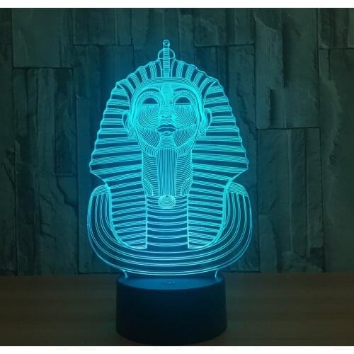 Pharaoh Shape LED Table Lamp USB Acrylic 3D Illusion Night Lights 7 Color for Living Room Bedroom Decorative