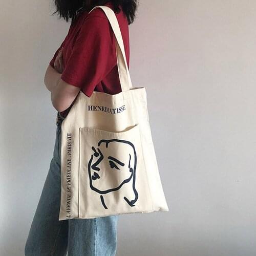 Simplicity Printing Canvas Shopping Bag Shoulder Bags for Women Literary Shopper Bag Opening/Zipper Female Print Tote Bag 2021