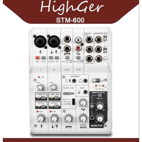 HighGer Console Mixer Soundcard 2 Channel UHF Wireless Microphone PC Studio Recording DJ Network Live Karaoke 48V