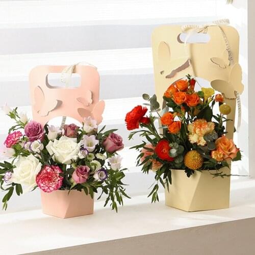 10pcs Flower Packaging Bowknot Hand Box Kraft Paper Box Floral Arrangement Flower Box Rose Bouquet Packaging Material