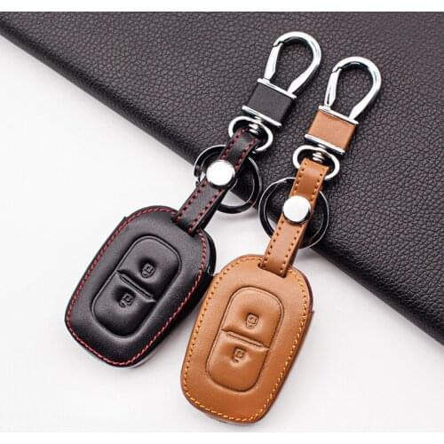 Leather Remote Key Fob Case For Renault Kwid Traffic Symbol For Dacia Sandero Logan Duster 2016 2017 2018 2 Button Car Cover